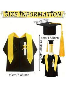 1Set Graduation Wine Bottle Covers & Toppers - Felt Academic Gown Decorations With Tassels, Black & Yellow Graduation Party Decor For University Celebrations, Gift Packaging Sets, Graduation Party Decorations - View 3