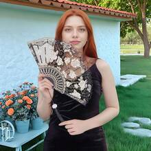 1pc Chinese Folding Lace Hand Fan, Suitable For Party, Wedding, Church, Dance (Available In Pink, Black, White) - 1PC - View 10