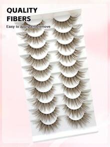 10 pares de pestañas postizas de visón sintético marrón transparente natural y esponjoso, adecuadas para uso diario - Marrón - Ver 5