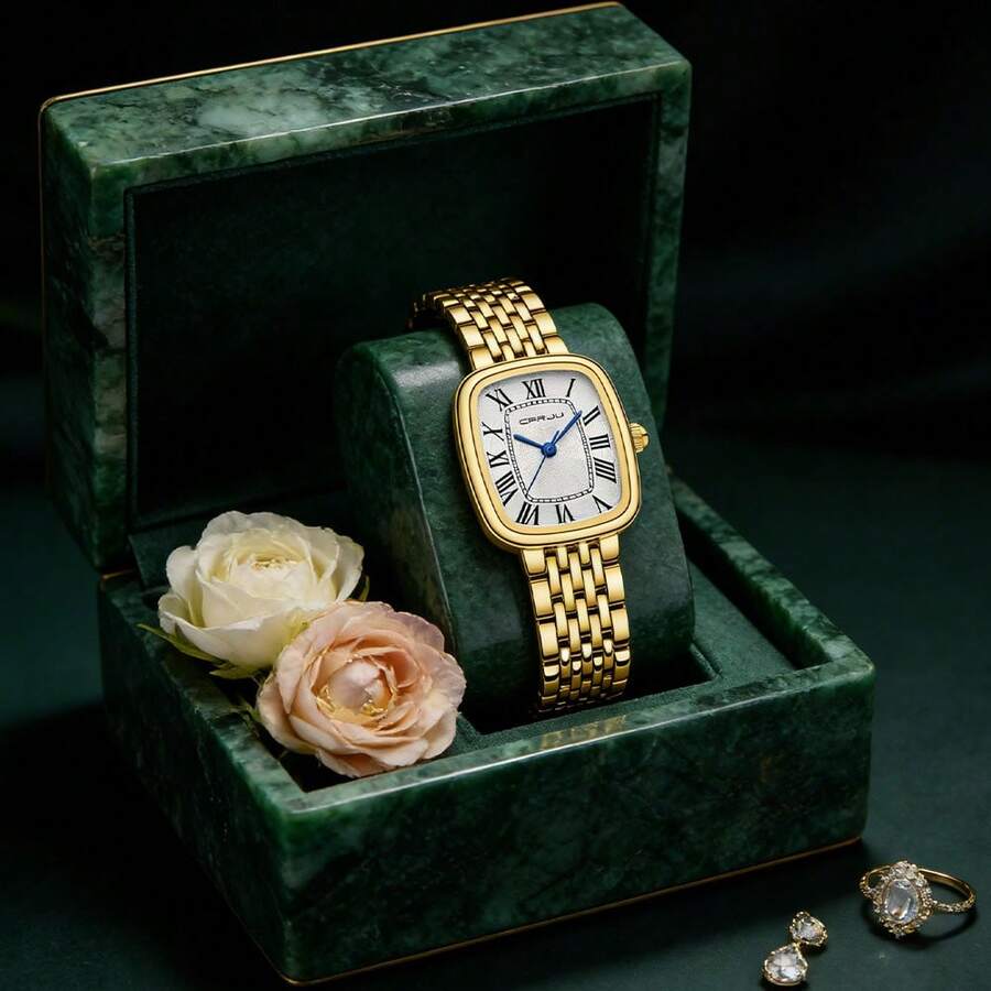 CRRJU Women Watch Luxury Fashion Quartz Rectangle Dial Waterproof Stainless Steel With Date Lady Gift