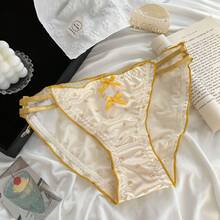 Sweet And Charming~ New Japanese-Style Sexy Satin Panties For Women, Pure Desire Hollowed-Out Mid-Waist Cotton Crotch Women's Briefs - Vàng sâm panh - Xem 10