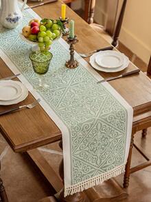 1 pieza Camino de mesa impermeable con borlas, decoración de escritorio para el hogar, adecuado para boda, restaurante, sala de estar, cafetería, hogar, mesa de comedor, caminos de mesa, mantel rectangular, decoración del hogar cocina, decoración del hogar cocina decoración, decoración de la habitación, accesorios de cocina, decoración de mesa de comedor, decoración de mesa, decoración de mesa, mesa de café, decoración de boda - Verde - Ver 10