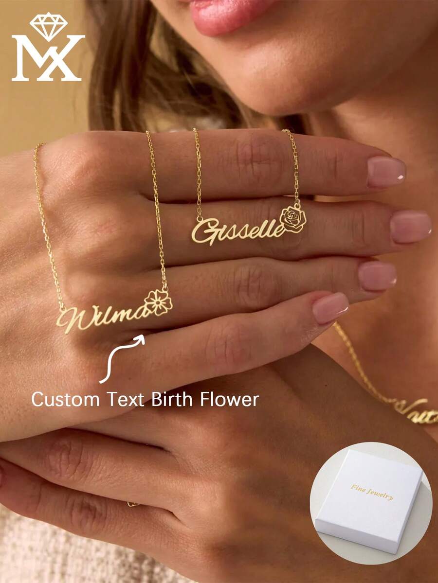 Birth Flower Name Necklace, Personalized Birth Month Flower Jewelry, Gold Custom Name Necklace, Birthday & Christmas Gift For Her