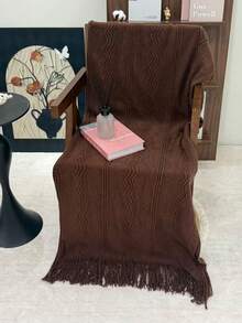 1 Diamond Grid Textured Knit Throw Blanket, Soft And Comfortable, Suitable For All Seasons, Suitable For Sofa, End Of Bed, Travel, Home Decor - Mixed Color Geometric Pattern, Acrylic Fabric - Brown Vertical Three-curve Stripes - View 5