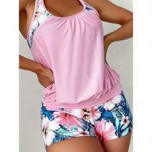 New Hot Selling European And American Fashion Two-Piece Swimsuit Set For Women, Solid Color Printed Sexy Hot Spring Comfortable Swimsuit For Women - Hồng - Xem 3