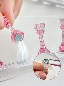 1pc Pink Glitter Nail Display Stand, Acrylic Nail Art Practice Holder, Suitable For Painting Nails, Magnetic Practice Stand, DIY Manicure Supplies - Multicolor - View 4