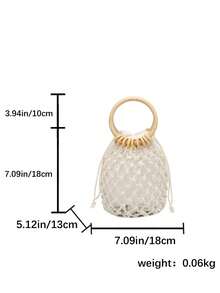 2026 Summer New Woven Round Hollow Design Handbag, Retro Minimalist Style With Drawstring Closure And Dual Ring Handles, Suitable For Beach, Travel And Vacation - White - View 10