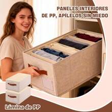 Paquete de 4 Organizador de Closet Ropa 7 Compartimentos Organizador de Cajones para Ropa Plegables Organizadores de Ropa Interior Con Compartimentos y Asas Ideal para Camisas Jeans beige - Beis - Ver 2