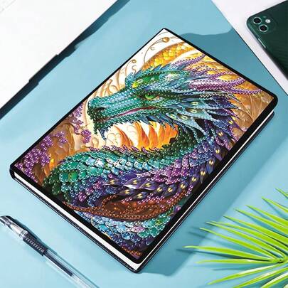 1 Set Dragon Pattern Diamond Painting Notebook Kit, Animal Theme, 5D DIY Asymmetrical Shape Crystal Diamond Painting Diary, Embroidery Sketchbook, Suitable For Handcraft Lovers Gift, Soft Leather Cover, Art Sketchbook For Study And Office, Ideal For Birthday And Holiday Gifts
