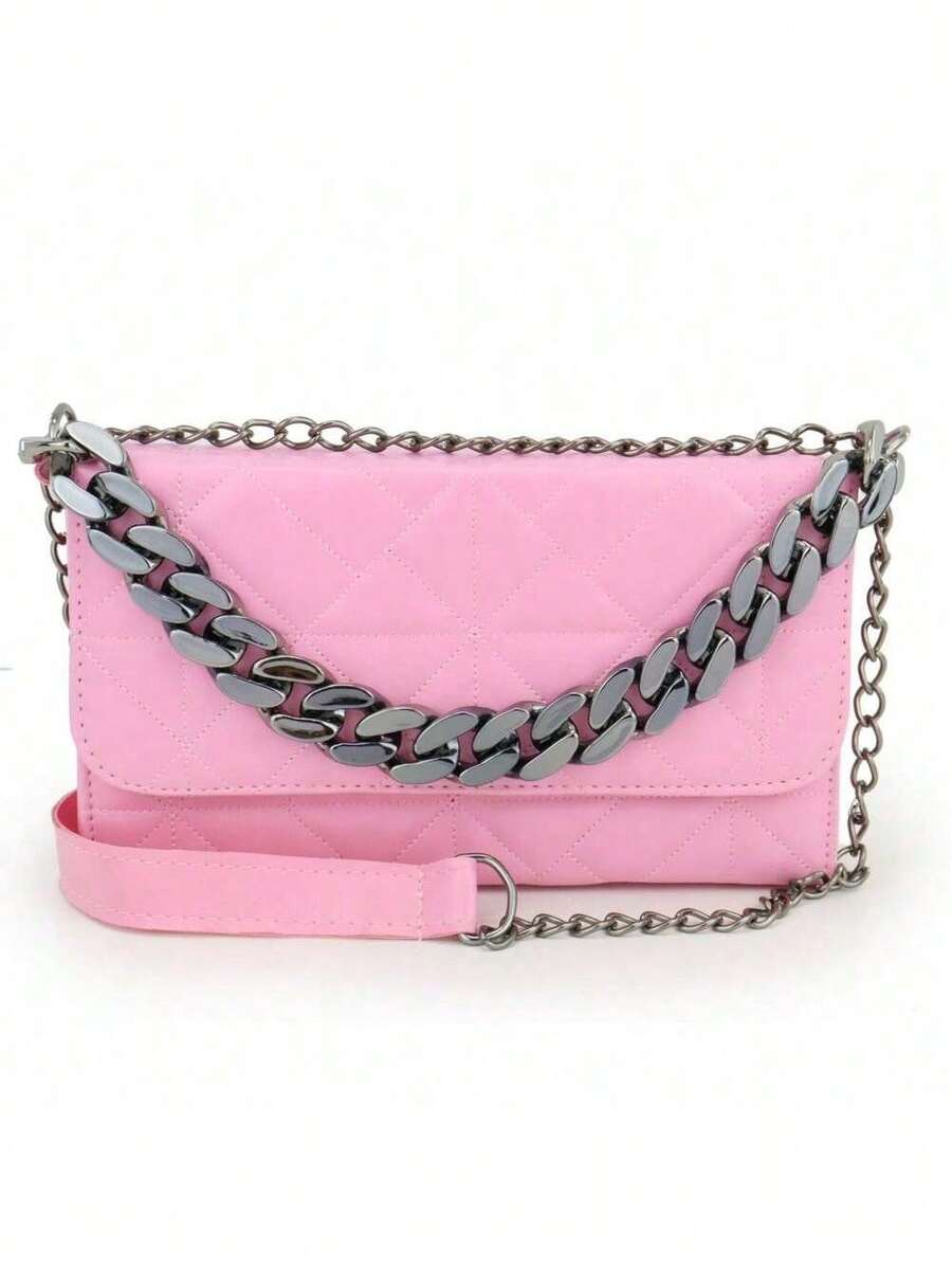 BOLSA FEMININA BORDADO ESTRELA CORRENTE TRANSVERSAL E BOLSA DE MÃO BOLSA PEQUENA LANÇAMENTO 2026 - Rosa chiclete - Visão 1