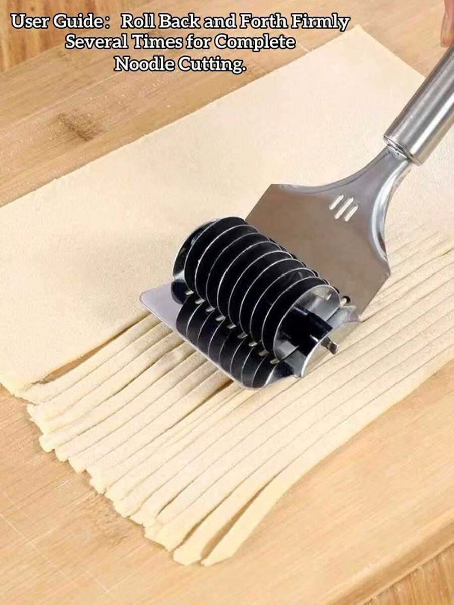 1PC 8.8-Inch Stainless Steel Pasta Cutter Roller, Manual Spaghetti Maker & Dough Lattice Cutter, Handheld Noodle Extruder Tool For Italian Pasta, Pastry & Kitchen DIY, Random Color