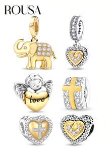 1颗925纯银闪亮心形天使吊坠珠，适合DIY手链、女士首饰、必备学校/学院用品 - 金色 - 查看 2