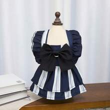 New Pet Shirt, Dog Clothes, Flare Sleeve, Dog Dress, Cat Floral Shirt, New Spring/Summer 26 French Elastic Waist Dress, Animal Suspender Sweater, Cat Clothes, New Spring/Summer, Small Animal Clothes, Polka Dot Fashion Suspender Dress, 26 V-Neck Dress - Red - View 4