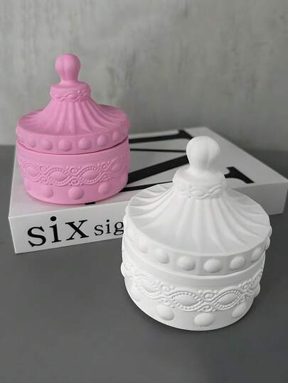 3D Crystal Resin Mold Floral Carved Round Jewelry Box Silicone Mold, Candle Wax Mold, Gemstone Pattern Stackable Storage Box, Resin Crafts DIY Mold, Decoration Accessories