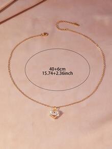 1件优雅金色心形吊坠项链，情人节礼物 - 圆形切割透明钻石和粉色蓝宝石叠层浪漫珠宝礼品 - 彩色 - 查看 6