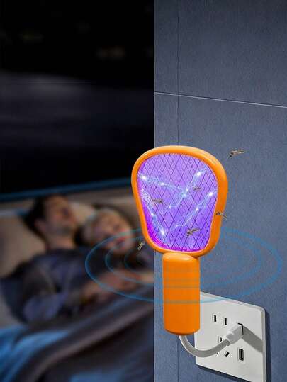 1个USB蚊子捕蝇器，带紫外线灯、安全网、蚊拍，便携式灭蚊灯，适用于家庭、户外、汽车、露营、旅行、酒店、害虫防治