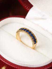 1pc Women's Wedding Ring, Fashionable Minimalist 18K Plated Copper Material, Sapphire Blue, Rose Red, Emerald Green, White Zirconia Ring, Suitable For Women's Daily Wear Jewelry - Ring - View 4