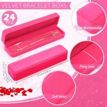 Batiyeer - 24 pulseras de terciopelo caja de joyería a granel cadena de collar y pulsera estuche de almacenamiento largo para joyería para Navidad con colgante de boda 8.86 x 2.13 x 1.38 pulgadas - Rosa brillante - Ver 2