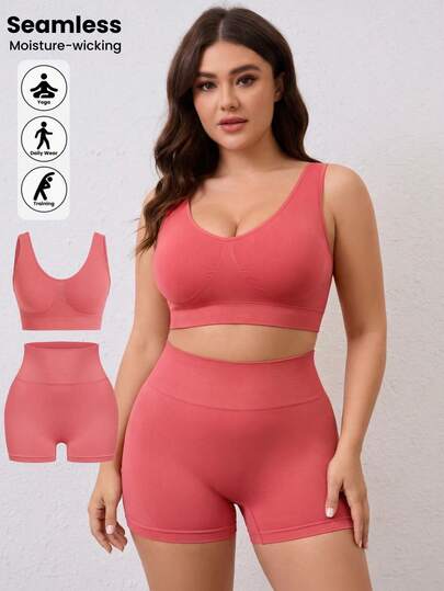 Bộ 2 món đồ nữ: Áo ngực thể thao dáng ôm vừa, không đường may, có đệm mút rời, hỗ trợ cổ chân, kèm quần legging thể thao cạp cao không đường may Oga.