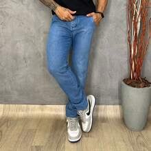 Urban Zone Jeans Men's Slim Fit Dress Pants In Twill Fabric With Elastane - 中等水洗藍 - 查看 4