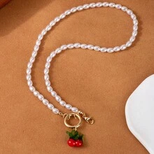 1件欧美可爱小众设计樱桃吊坠仿珍珠串珠百搭优雅项链 - 彩色 - 查看 3