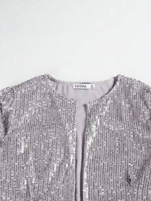 Veste longue à manches longues avec sequins pour femmes grandes tailles, tenue de festival de musique, cardigan à manches longues, Top de soirée - Argent - Voir 4