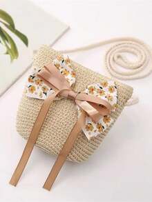 Spring Summer Girls Straw Woven Bag Cute One Shoulder Crossbody Bag Beach Straw Woven Bag - Floral Bow - View 5