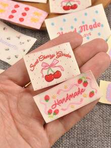 20pcs 2.5-5cm Mixed Color Cherry/Dessert Pattern Fabric Labels, Edging Trim, DIY Sewing Accessories For Bags, Hats, Scarves, Clothing - Multicolor Mixing - View 3