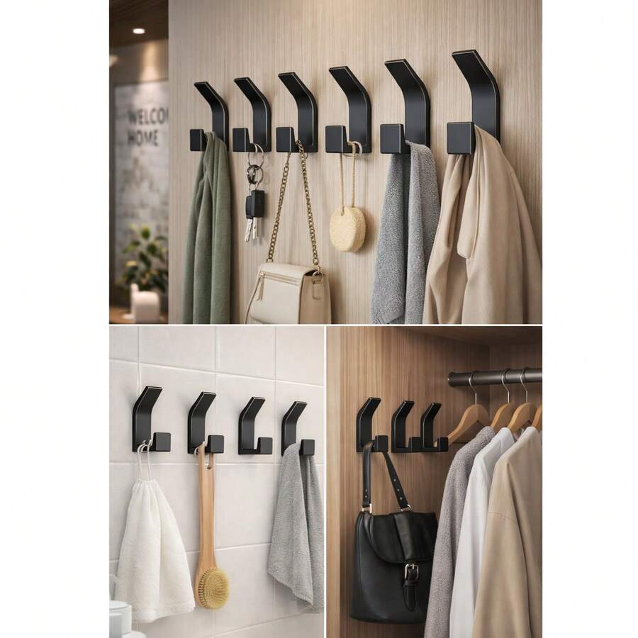 Set Of 5 Easy-Install Adhesive Wall Hooks - Space-Saving Sticky Towel And Coat Hooks, Modern Design, Made Of Plastic, Suitable For Bathrooms, Bedrooms, And Home Organization, Utility Hooks
