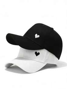1pc/2pcs Black & White Embroidered Heart Baseball Cap, Fashionable Minimalist Couple Gift - A - View 14