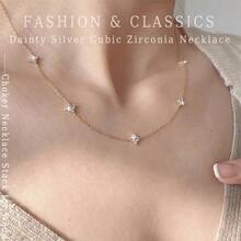 1pc Fashion Mini Zirconia 5-Stone Micro-Inlaid Zirconia Flower Pendant Necklace, Collar Wear - 1177-1 - View 5