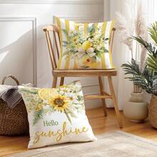 4 piezas Fundas de cojín decorativas minimalistas de verano con margaritas y limones, impresas por un solo lado en terciopelo melocotón de poliéster, 45*45/50*50/40*40CM para sofá moderno, decoración interior, decoración de fiesta, regalo - Multicolor - Ver 5
