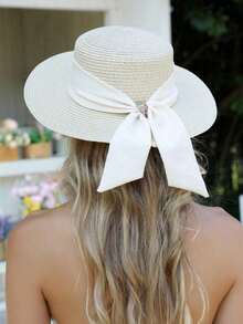 Women Sun Straw Hat Wide Brim UPF 50 Summer Hat Foldable Roll Up Floppy Beach Hats For Women - 卡其色 - 查看 2