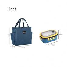 Double-Layer Insulated Lunch Set, Large Capacity Insulated Lunch Bag And Food Container Box, Made Of Thick Aluminum Foil And Durable Oxford Cloth, With Fixed Handle, Heat-Insulated And Leak-Proof, Reusable - Multicolor - View 7