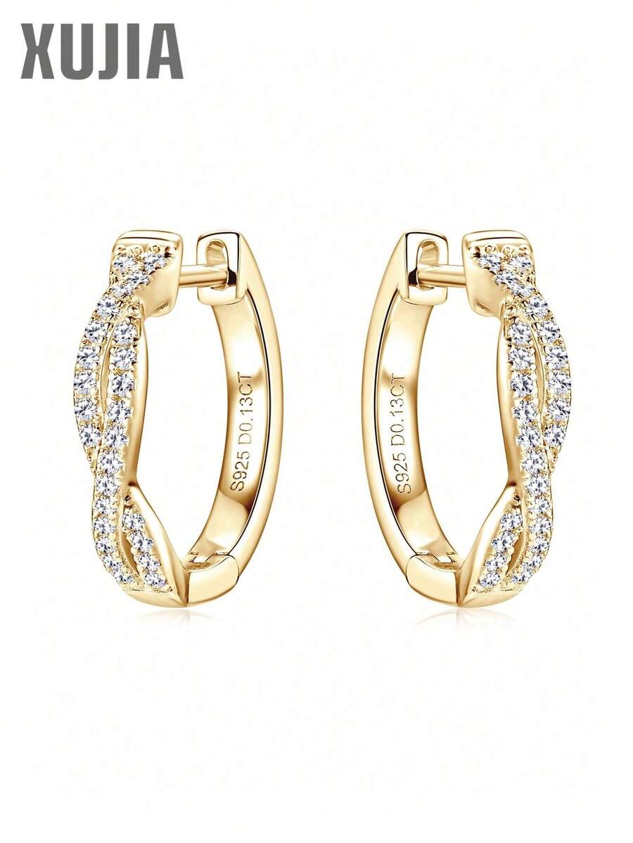 XUJIA 1 Pair Moissanite Earrings, 925 Sterling Silver Fashion Hoop Earrings, 1mm Round Cut Moissanite, Twisted Infinity Symbol, 925 Silver Earrings, Party Birthday Jewelry Gift