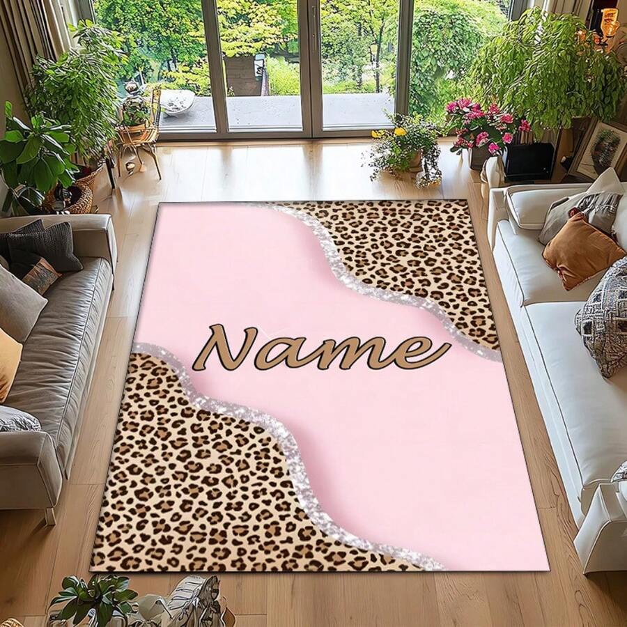 Fashionable Leopard Print  Themed Home Rugs/Customizable With Names/Suitable For Living Rooms Bedrooms Laundry Rooms Dormitories/Machine Washable Polyester Fiber Rugs/Holiday Gifts Area Rug Rugs For Livingroom Large Him, Family, Boyfriend, Girlfriend, Father, Family, Mother, Lover, Daughter, Son, Grandfather, Grandmother, Friend, Classmate, Pet. Perfect Nap, Camping, Travel, Home, Daily Life, Office Decoration, Birthday, Anniversary, Valentine's Day, Thanksgiving, Christmas, Halloween, Mother's Day, Father's Day, Wedding, Easter,New Year Gifts,Sofa,Bed,Car,Bedroom,Living Room,Office, Outdoor , Beach - 彩色 - 查看 1