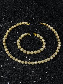 1 Set Collar y Pulsera de Hombre con Cadena de Diamantes Redondos de Cristal - Estilo A - Ver 2