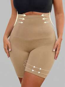 1pc Women Plus Size Seamless High Waist Shaping Lifting Casual Fitness Running Sports Shorts Summer - Apricot - View 4