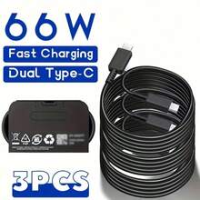 Cable de carga rápida USB C compatible con Samsung S20 S21 FE S22 Plus S23 S24 Ultra Note20 A33 A53 A55 Z Flip 6, de PVC negro, de tipo C a tipo C, para transferencia de datos de alta velocidad, regalo de cumpleaños - Negro - Ver 10