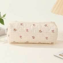 Neceser Floral De Algodón Bolsa De Maquillaje GrandeBolsa De Cosméticos Acolchada Con Asa De Gran Capacidad Bolsa Organizadora De Maquillaje De Viaje Bolsa De Almacenamiento Multifunción - Flor cuadrada - Ver 7