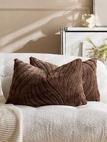 Boho Soft And Cozy Plush Faux Wool Velvet Cream White Throw Pillow Cover For Bedroom And Living Room Decor, Multiple Colors Available, No Pillow Insert(1Pc,2Pcs Available) - Coffee Brown - View 3