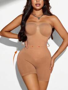 Plus Size Women Shapewear Strapless Bodysuit With Shorts - Brown - View 5