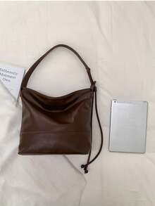 2026新款柔软皮革大容量水桶包，奢华小众风格女士单肩/腋下包 - 黑色 - 查看 7