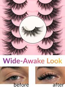 7 Pairs Cross-Border 3D Cat Eye False Eyelashes, European And American Thick Style, D Curl Degree Stereoscopic Curling Long-Lasting, 6-18mm Mixed Length Design, Layered And Full, Easy To Create Hybrid Big Eye Makeup Effect. - D - View 4