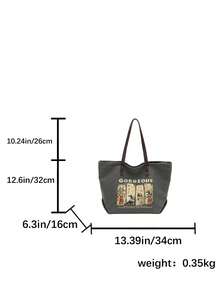 Dedoo 文学复古埃及风印花大容量帆布手提包，女士个性化励志单肩包，适合日常通勤、图书馆学习、城市漫步、上学或短途旅行 - 黑色 - 查看 5