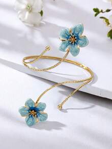 1 chiếc vòng tay hoa màu xanh thời trang, thích hợp để đeo khi đi nghỉ mát mùa hè, làm quà tặng. - Màu xanh lam - Xem 2