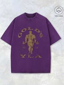 Gym Motivation Design With Golden Lettering & Weightlifting Art Print Washed T Shirt 230gsm, Round Neck Gym & Outdoor Sports Apparel, All-Season Fitness Shirt, Training Gear, Sporty Design, Durable Construction, Performance Wear, Casual Athletes, Halloween & Christmas Casual Wear, Gym Shirts, Comfortable Fit Shirt, Workout Clothing, Street Style, Fitness Enthusiasts2025 - 紫色 - 查看 10