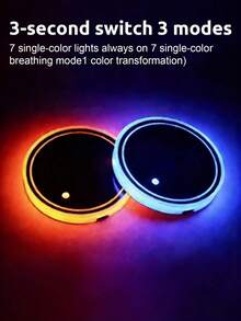 Yogle LED Cup Holder Light, 7 Color Changing, USB Charging, Waterproof Cup Mat, LED Car Interior Atmosphere Decorative Light, Car Accessories - Multicolor - View 9