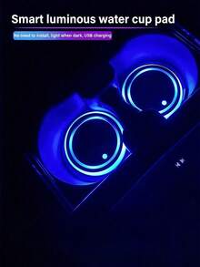 Yogle LED Cup Holder Light, 7 Color Changing, USB Charging, Waterproof Cup Mat, LED Car Interior Atmosphere Decorative Light, Car Accessories - Multicolor - View 7