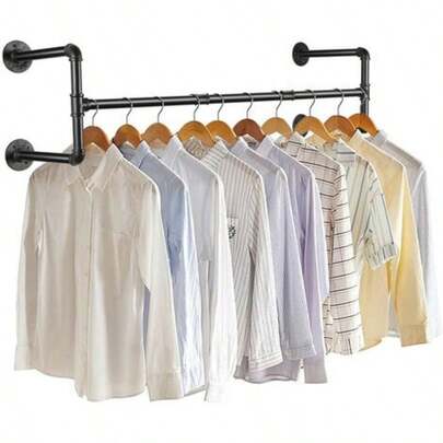 1 Pieza Perchero de Pared Industrial con Barra para Colgar Ropa de 104 cm – Estante Metálico Negro Mate Montado en Pared, Organizador de Ropa Tipo Tubería Vintage, Soporte Resistente de Hierro para Abrigos, Chaquetas, Bolsos y Accesorios – Barra Colgante Multifuncional para Dormitorio, Entrada, Lavandería, Tienda o Boutique, Ahorro de Espacio y Alta Capacidad de Carga